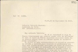 [Carta] 1946 sept. 24, Pucón, [Chile] [a] Gabriela Mistral, Los Ángeles, E.E.U.U.