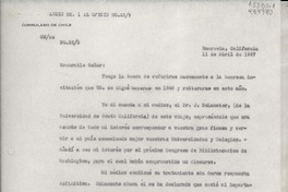 [Oficio] N° 222, 1947 abr. 11, Monrovia, California, [EE.UU.] [al] Señor Francis J. Colligan, Acting Chief, Division of International Exchange of Persons Department of State, Washington, D.C., [EE.UU.]