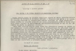 Una carta y un poema inédito de Gabriela Mistral Una carta y un poema inédito de Gabriela Mistral