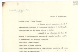 [Carta] 1952 magg. 29, Napoli, [Italia] [a] Egregio Signor Filippo Campana