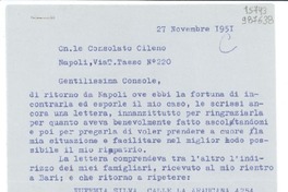 [Carta] 1951 nov. 27, Bari, [Italia] [a] Gentilissima Console