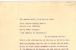 [Carta] 1947 mayo 10, Los Angeles, Chile[a] Lucila Godoy Alcayaga, Los Angeles, California, [Estados Unidos]