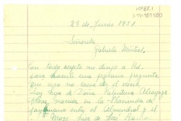[Carta] 1951 jun. 28, Santiago, Chile [a] Gabriela Mistral
