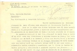 [Carta] 1949 jul. 12, La Serena, Chile] [a] Gabriela Mistral, Monrovia, [Estados Unidos