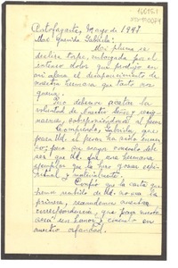 [Carta] 1947 mayo, Antofagasta, [Chile] [a] Gabriela [Mistral]