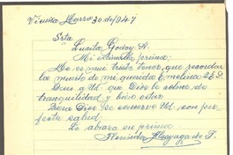 [Carta] 1947 mar. 30, Vicuña, [Chile] [a] Lucila Godoy A.