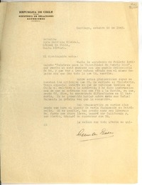 [Carta] 1948 oct. 22, Santiago [a] Gabriela Mistral, Cónsul de Chile, Santa Bárbara