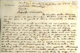 [Carta] 1948 jul. 5, Santiago [a] Gabriela Mistral, Lima