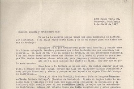 [Carta] 1947 abr. 4, Monrovia, California, [EE.UU.] [a la] Querida señora y traductora mía