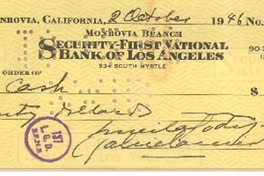 Cheque firmado por Lucila Godoy (Gabriela Mistral) Cheque firmado por Lucila Godoy (Gabriela Mistral)