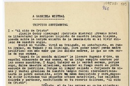 A Gabriela Mistral: Tríptico sentimental A Gabriela Mistral: Tríptico sentimental