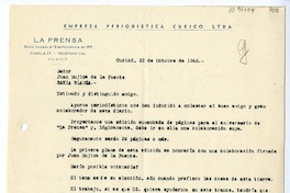 [Carta] 1946 octubre 22, Curicó, Chile [a] Juan Mujica de la Fuente, Bahía Blanca, Argentina