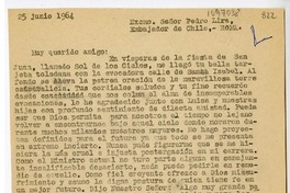 [Carta] 1964 junio 25, Lima, Perú [a] Pedro Lira Urquieta, Roma, Italia