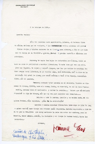 [Carta] 1966, octubre 3, Haiti [a] Jorge Teillier