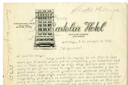 [Carta] 1950 octubre 9, Santiago, Chile [a] Pedro Olmos  [manuscrito] Ernesto Montenegro.