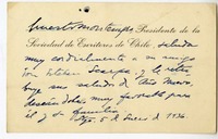 [Tarjeta] 1936 enero 5, Santiago, Chile [a] Roque Esteban Scarpa  [manuscrito] Ernesto Montenegro.