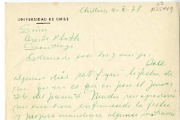 [Carta] 1978 octubre 9, Chillán, Chile [a] Oreste Plath  [manuscrito] Sergio Hernández.