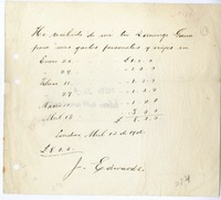[Recibo] 1906 abril 12, Londres, Inglaterra, [Chile] [a] Domingo Gana  [manuscrito] Joaquín Edwards Bello.