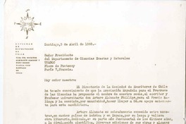 [Carta] 1968 abril 3, Santiago, Chile [a] UNESCO  [manuscrito] Carlos Rozas Larraín.