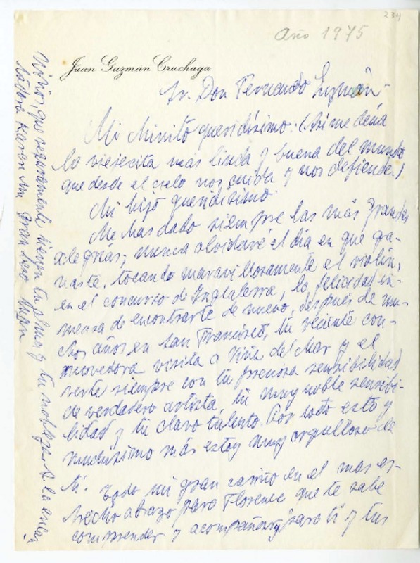 [Carta] 1975 Valparaíso, Chile [a] Fernando Guzmán  [manuscrito] Juan Guzmán Cruchaga.