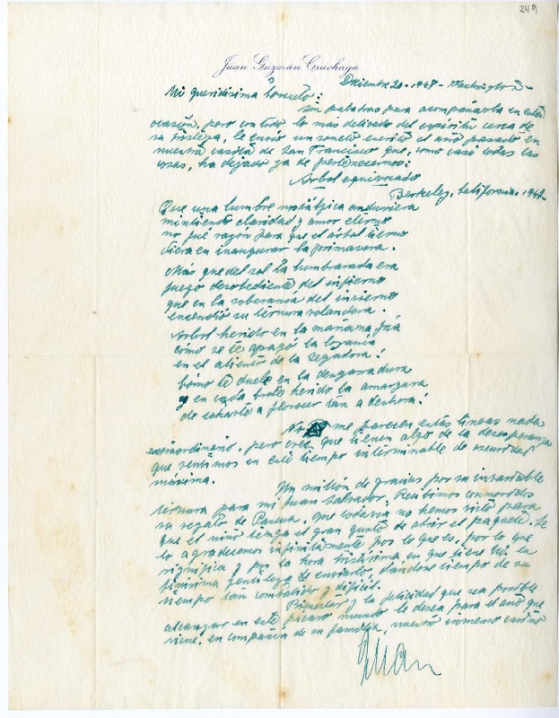 [Carta] 1948 diciembre 20, Washington D.C. [a] Consuelo  [manuscrito] Juan Guzmán Cruchaga.