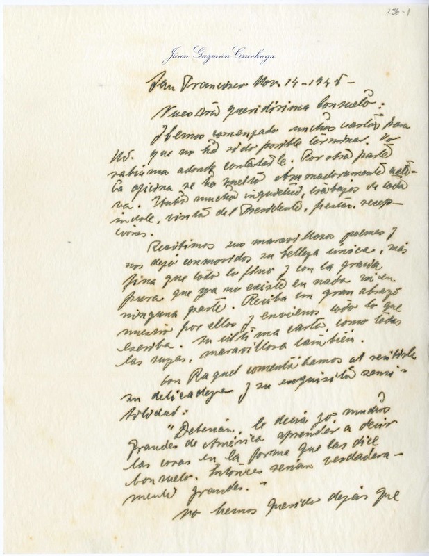 [Carta] 1945 noviembre 14, San Francisco, California [a] Consuelo  [manuscrito] Juan Guzmán Cruchaga.