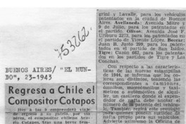 Regresa a Chile el compositor Cotapos Regresa a Chile el compositor Cotapos