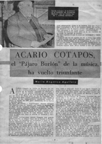 Acario Cotapos el "Pájaro Burlón" de la música, ha vuelto triunfante. Acario Cotapos el "Pájaro Burlón" de la música, ha vuelto triunfante.