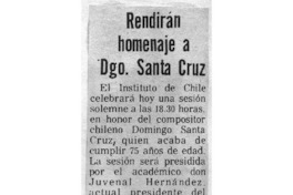 Rendirán homenaje a Dgo. Santa Cruz Rendirán homenaje a Dgo. Santa Cruz