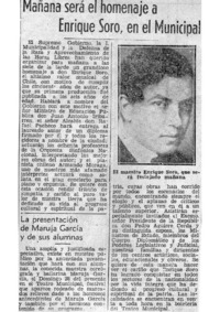 Mañana será el homenaje a Enrique Soro, en el municipal.