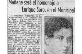 Mañana será el homenaje a Enrique Soro, en el municipal.
