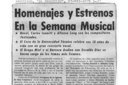 Homenaje y Estrenos en la Semana Musical Homenaje y Estrenos en la Semana Musical