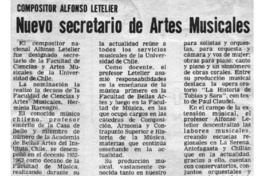 Nuevo secretario de Artes Musicales Compositor Alfonso Letelier Llona Nuevo secretario de Artes Musicales Compositor Alfonso Letelier Llona