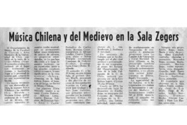 Música Chilena y del Medievo en la Sala Zegers Música Chilena y del Medievo en la Sala Zegers