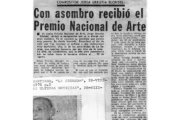 Compositor Jorge Urrutia Blondel: Con asombro recibió el Premio Nacional de Arte Compositor Jorge Urrutia Blondel: Con asombro recibió el Premio Nacional de Arte