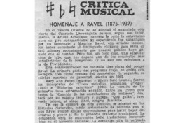 Crítica Musical Homenaje a Ravel Crítica Musical Homenaje a Ravel