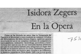 Isidora Zegers en la ópera Isidora Zegers en la ópera