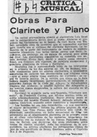 Crítica Musical Obras para Clarinete y Piano Crítica Musical Obras para Clarinete y Piano