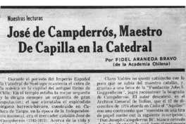 José de Campderrós, Maestro de Capilla en la Catedral. José de Campderrós, Maestro de Capilla en la Catedral.