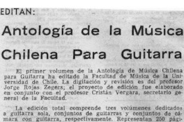 Editan: Antología de la Música Chilena para Guitarra Editan: Antología de la Música Chilena para Guitarra