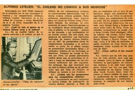 Alfonso Letelier: el chileno no conoce a sus músicos. Alfonso Letelier: el chileno no conoce a sus músicos.