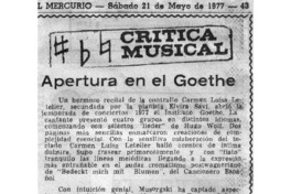 Crítica Musical Apertura en el Goethe Crítica Musical Apertura en el Goethe