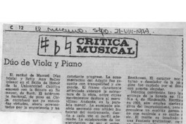 Crítica Musical Dúo de Viola y Piano Crítica Musical Dúo de Viola y Piano
