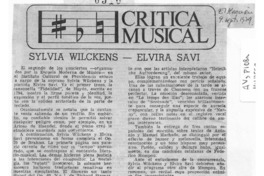 Crítica Musical Sylvia Wilckens - Elvira Savi Crítica Musical Sylvia Wilckens - Elvira Savi