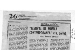 Crítica Musical "Festival de Música Contemporánea" (1a. Parte) Crítica Musical "Festival de Música Contemporánea" (1a. Parte)
