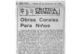 Crítica Musical ObrasCorales para Niños Crítica Musical ObrasCorales para Niños