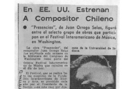 En EE.UU. Estrenan a Compositor Chileno. En EE.UU. Estrenan a Compositor Chileno.