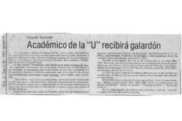 Académico de la "u" recibirá galardón Goethe Institut Académico de la "u" recibirá galardón Goethe Institut