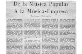 De la Música Popular a la Música-Empresa De la Música Popular a la Música-Empresa