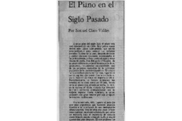 El piano en el siglo pasado El piano en el siglo pasado